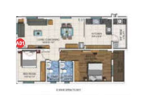 2 BHK 1082 Sq. Ft. Apartment in DSR White Waters Phase 2