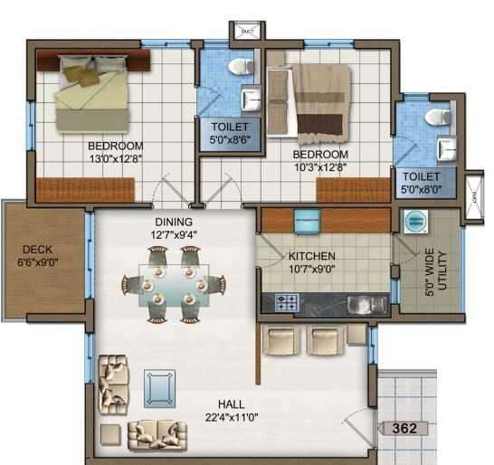 2 BHK 1290 Sq. Ft. Apartment in DSR Wood Winds