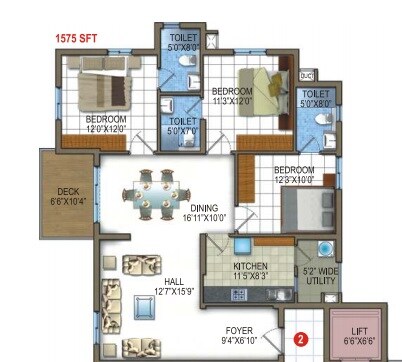 3 BHK 1575 Sq. Ft. Apartment