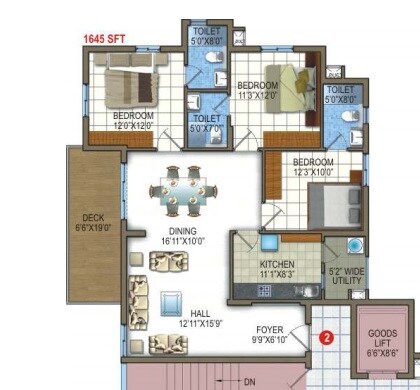 3 BHK 1645 Sq. Ft. Apartment