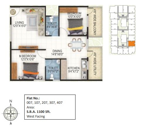 Floor plan of 2 BHK 1100 Sq. Ft. Apartment in Durga Nandana, Bangalore