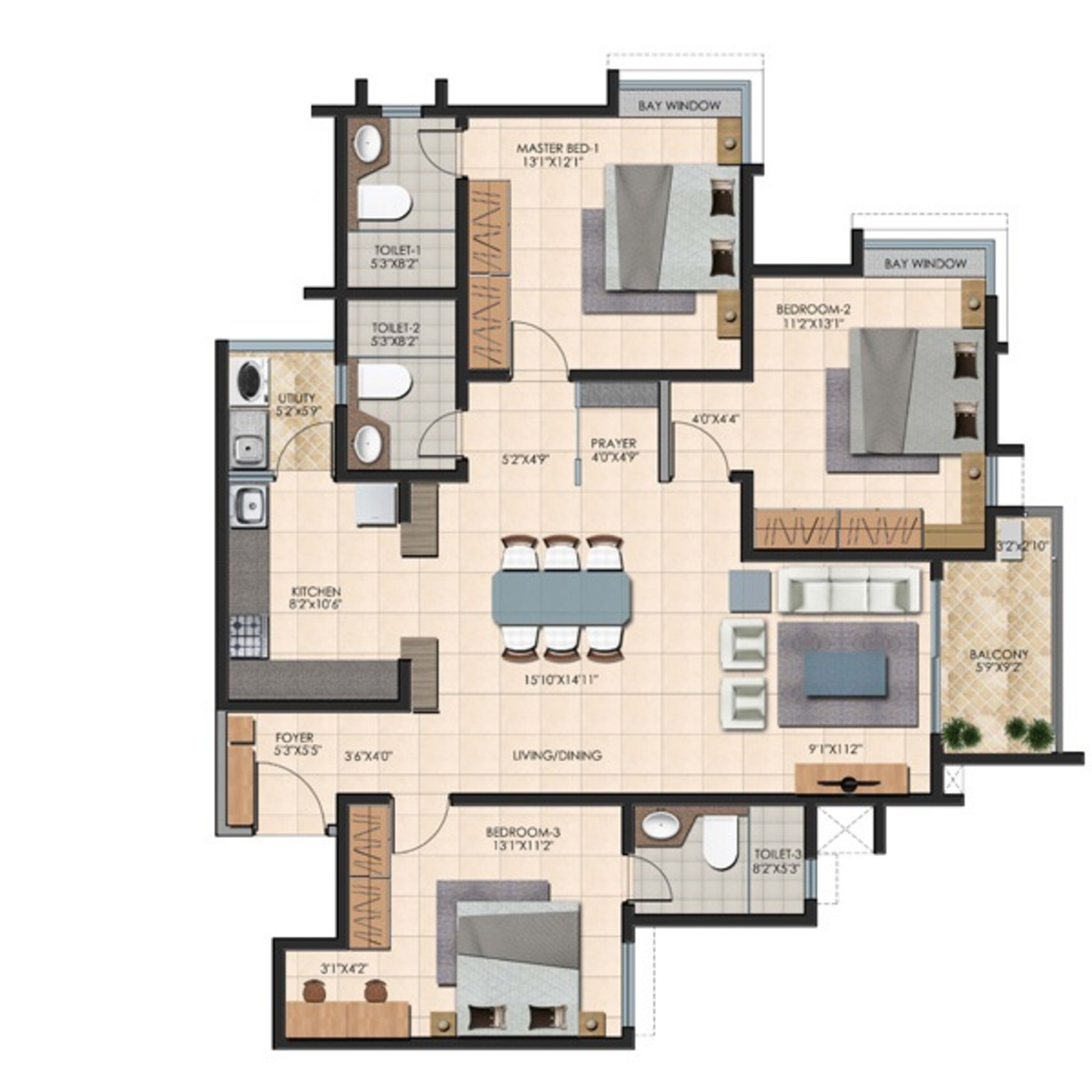 durga petals apartment 3bhk 1609sqft101