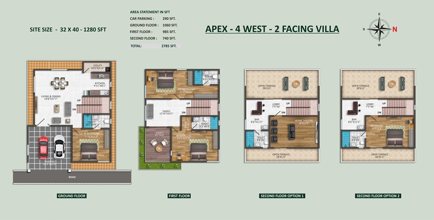 Floor plan of 4 BHK Villa - 2785 sq. ft. in Dwarakamai Apex 4, Bangalore