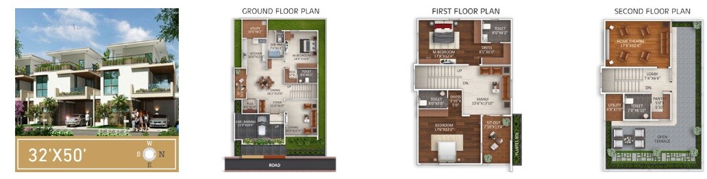 Floor plan of 3 BHK 1600 Sq. Ft. Villa in Dwarakamai Apex Villas, Bangalore