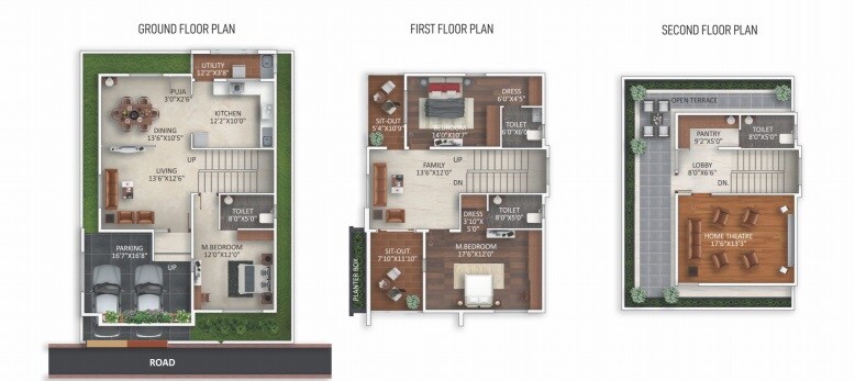 Floor plan of 3 BHK 2200 Sq. Ft. Villa in Dwarakamai Apex Villas, Bangalore