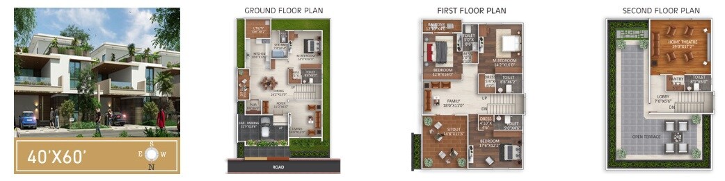 Floor plan of 4 BHK 2400 Sq. Ft. Villa in Dwarakamai Apex Villas, Bangalore