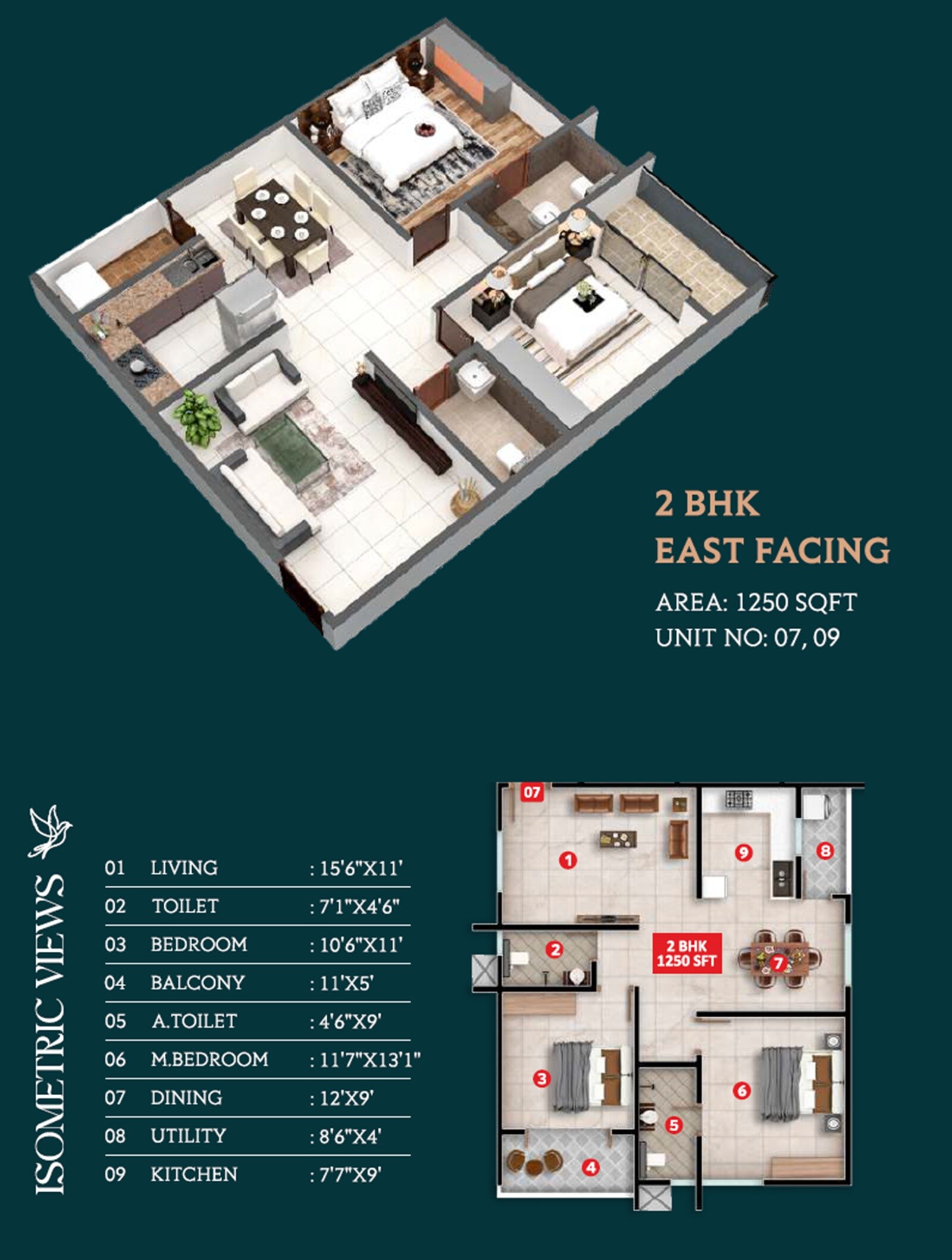 2 BHK 1250 Sq. Ft. Apartment