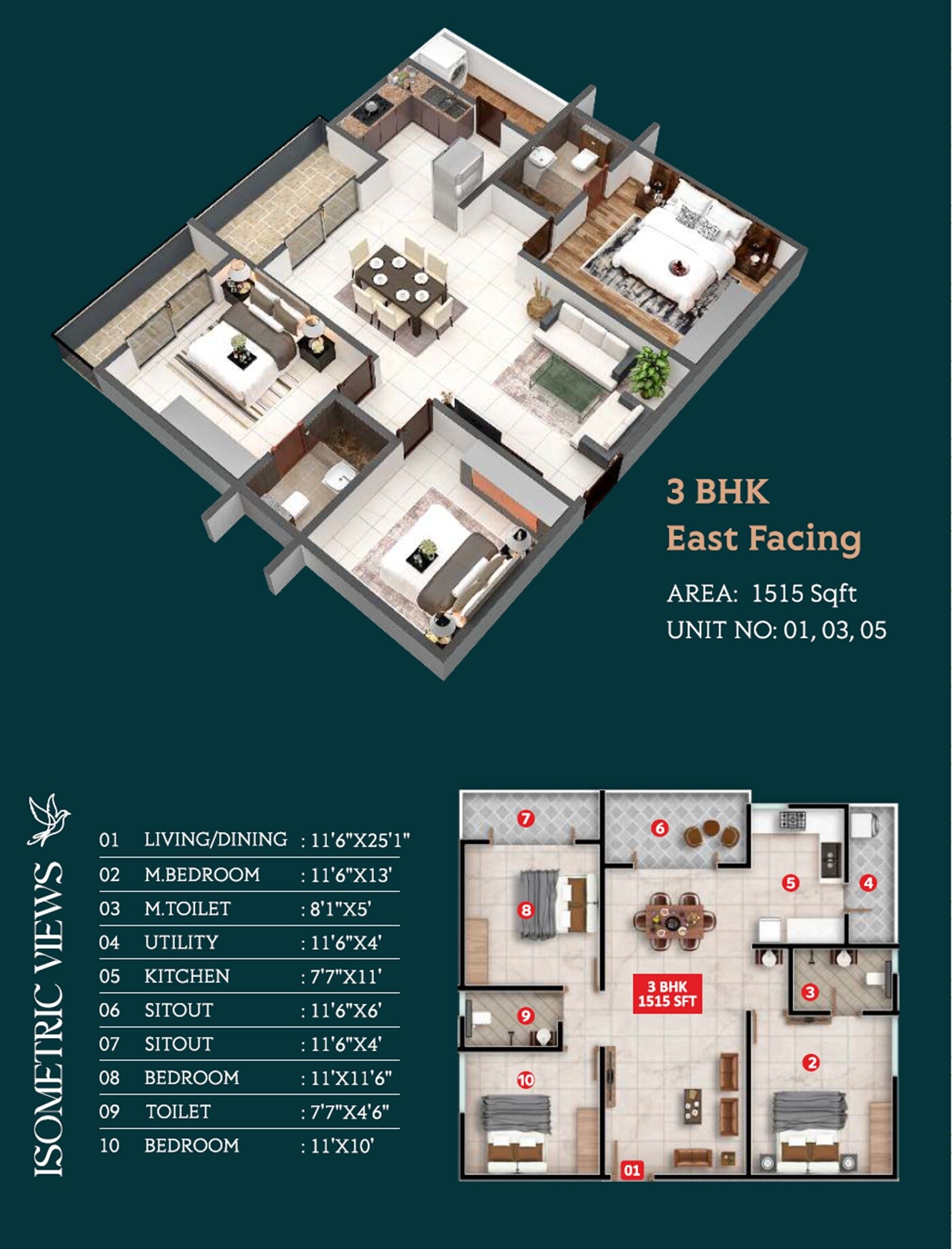3 BHK 1515 Sq. Ft. Apartment