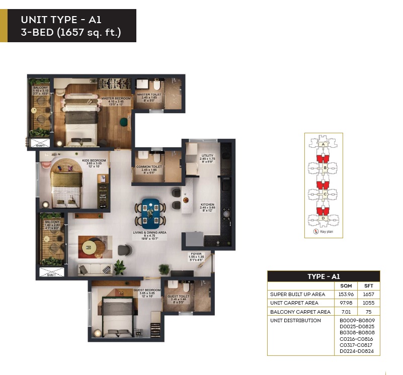 3 BHK 1657 Sq. Ft. Apartment in Ebony At Brigade Orchards