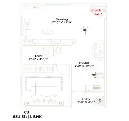 1 BHK 651 Sq. Ft. Apartment