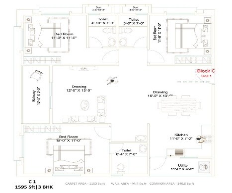 3 BHK 1595 Sq. Ft. Apartment