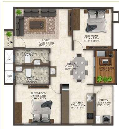 2 BHK 1235 Sq. Ft. Apartment in Ecolife Eon Akash