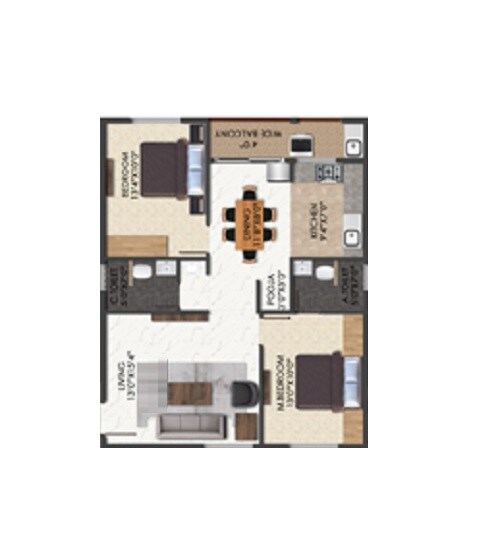 Floor plan of 2 BHK 1230 Sq. Ft. Apartment in Elegant Altima, Bangalore