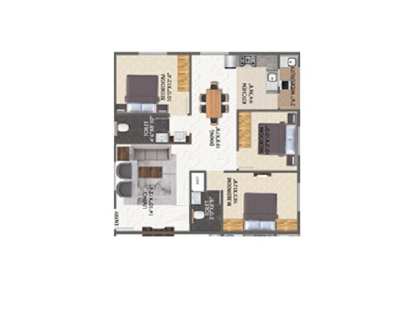 Floor plan of 3 BHK 1667 Sq. Ft. Apartment in Elegant Altima, Bangalore