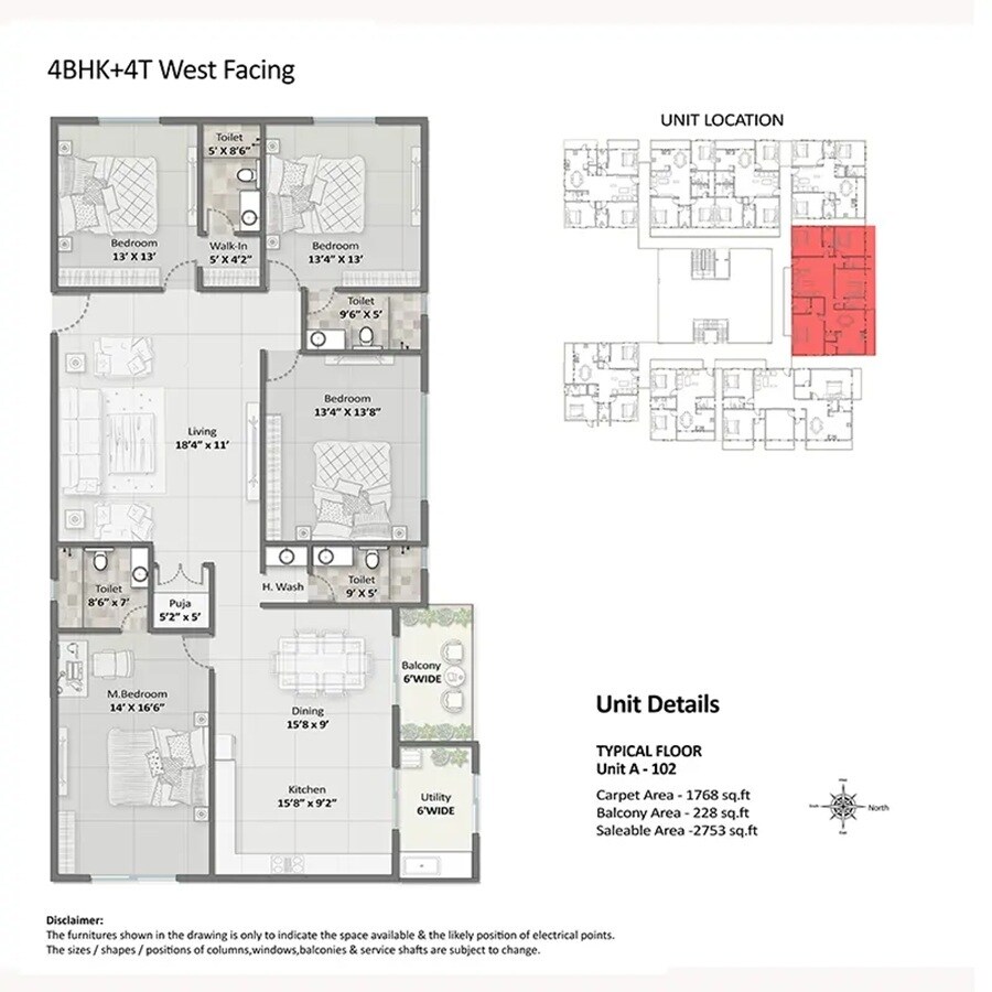 Floor plan of 4 BHK 2753 Sq. Ft. Apartment in Elegant Aura, Bangalore