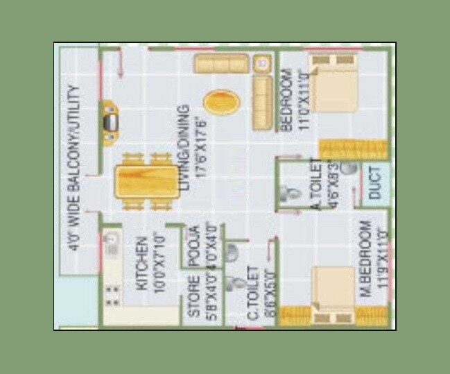 Floor plan of 2 BHK 1215 Sq. Ft. Apartment in Elegant Elite, Bangalore
