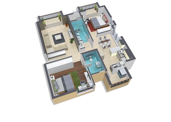 Floor plan of 2 BHK 1419 Sq. Ft. Apartment in Elegant Exotica Yelahanka New Town, Bangalore