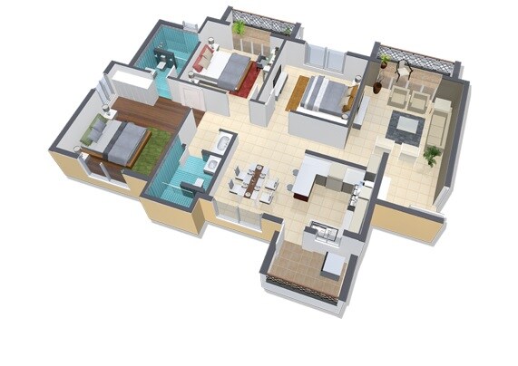 Floor plan of 3 BHK 1726 Sq. Ft. Apartment in Elegant Exotica Yelahanka New Town, Bangalore