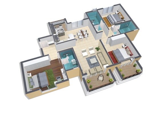 Floor plan of 3 BHK 1839 Sq. Ft. Apartment in Elegant Exotica Yelahanka New Town, Bangalore