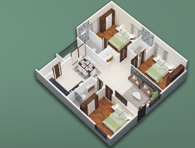 Floor plan of 3 BHK 1510 Sq. Ft. Apartment in Elegant Exquisite, Bangalore