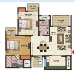 Floor plan of 2 BHK 1203 Sq. Ft. Apartment in Elegant Heights, Bangalore