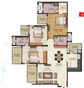 Floor plan of 3 BHK 1787 Sq. Ft. Apartment in Elegant Heights, Bangalore