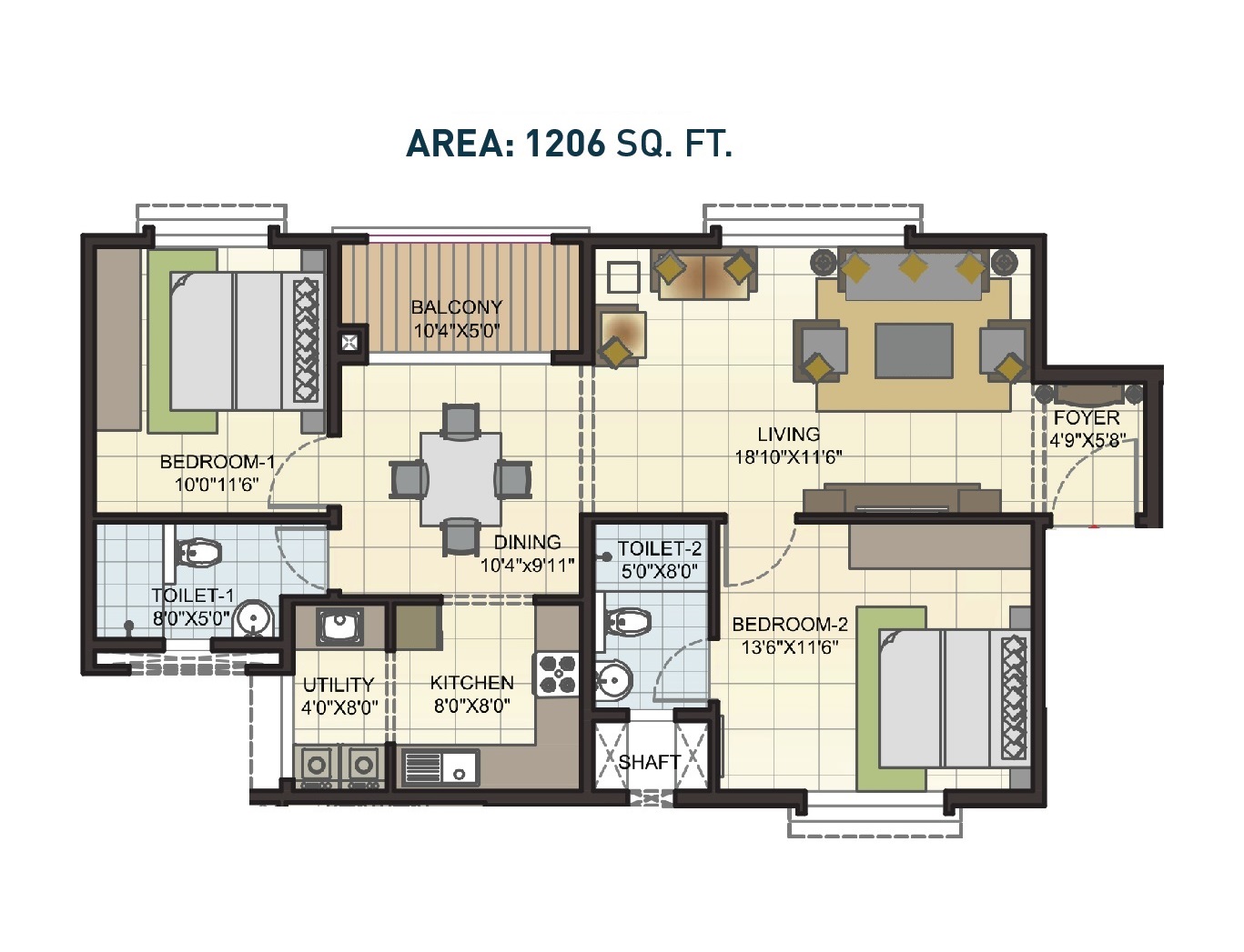 2 BHK 1206 Sq. Ft. Apartment in Elegant Hermitage