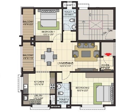 2 BHK 1332 Sq. Ft. Apartment