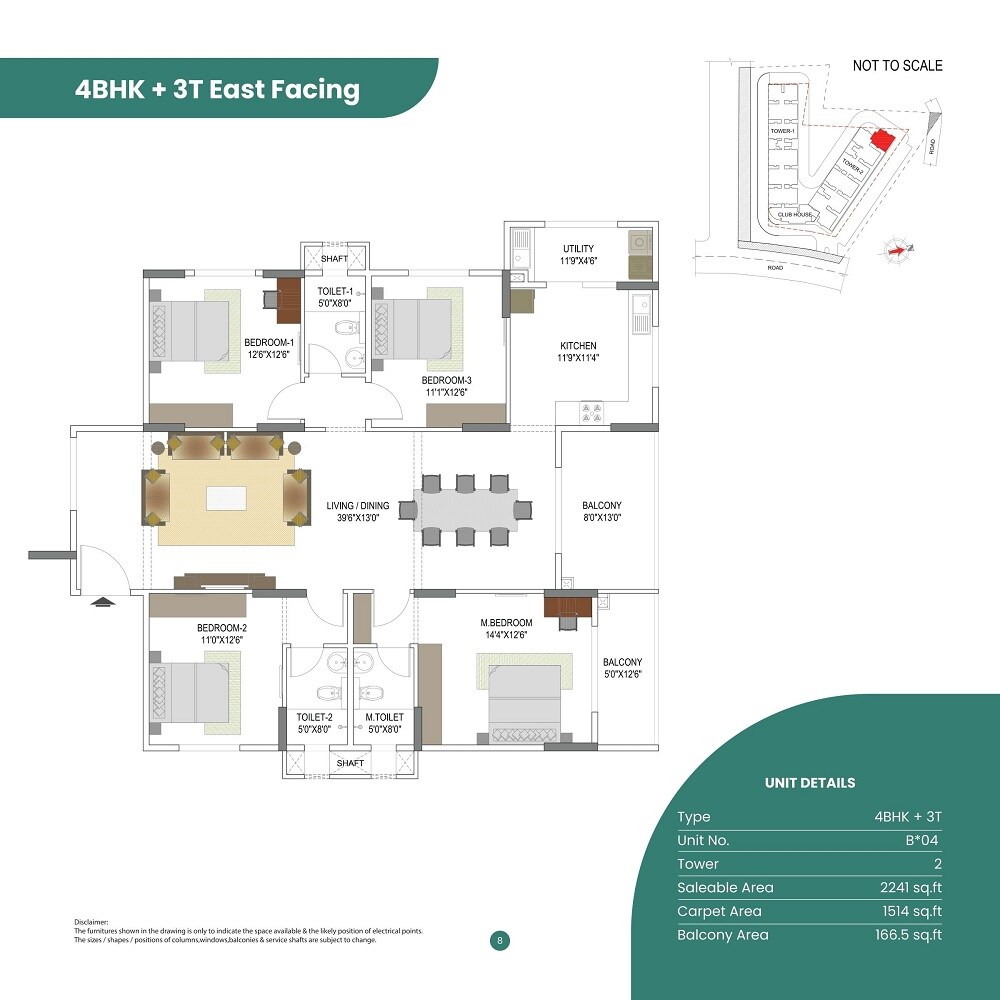 Floor plan of 4 BHK 2241 Sq. Ft. Apartment in Elegant Takt, Bangalore