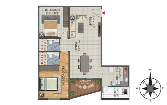 Floor plan of 2 BHK 1323 Sq. Ft. Apartment in Elegant Terraces, Bangalore