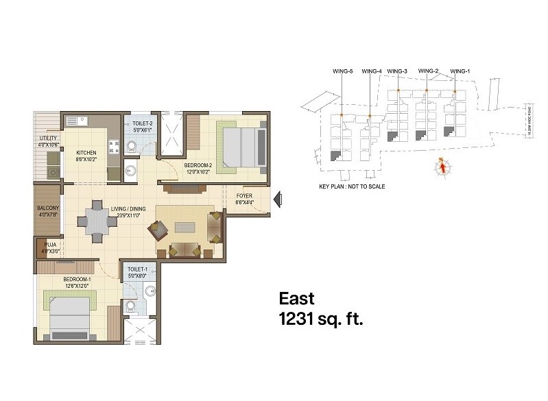 Floor plan of 2 BHK 1231 Sq. Ft. Apartment in Elegant Tranquility, Bangalore