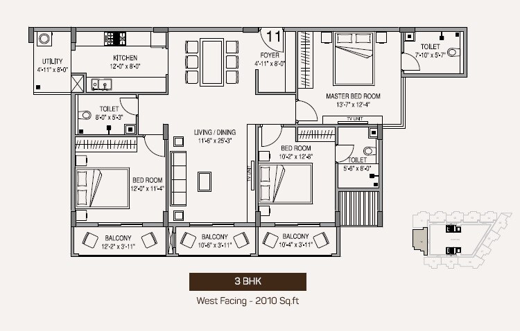 3 BHK 2010 Sq. Ft. Apartment