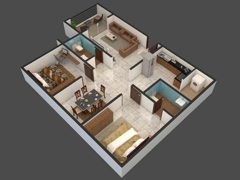 Floor plan of 2 BHK 1115 Sq. Ft. Apartment in ELV Kingsland, Bangalore