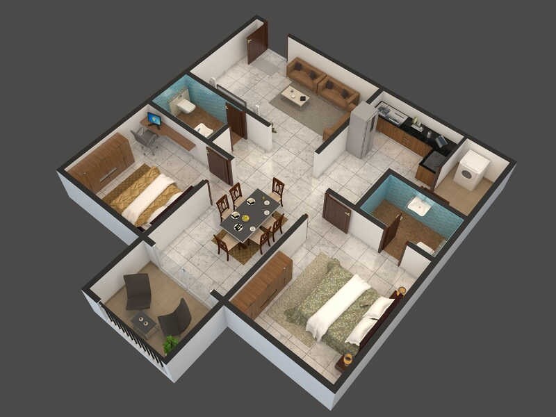 Floor plan of 2 BHK 1385 Sq. Ft. Apartment in ELV Kingsland, Bangalore