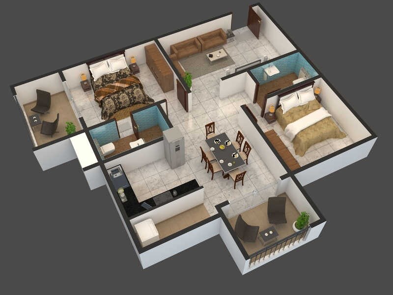 Floor plan of 3 BHK 1515 Sq. Ft. Apartment in ELV Kingsland, Bangalore