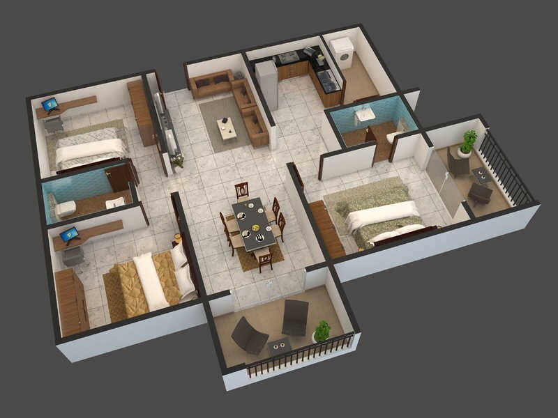 Floor plan of 3 BHK 1780 Sq. Ft. Apartment in ELV Kingsland, Bangalore