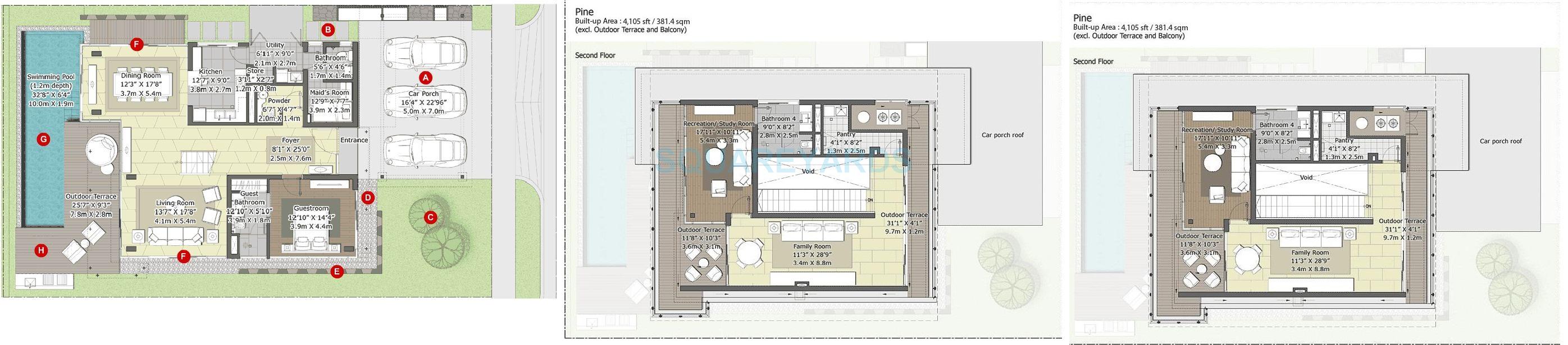 Floor plan of 4 BHK 4105 Sq. Ft. Villa in Embassy Boulevard, Bangalore