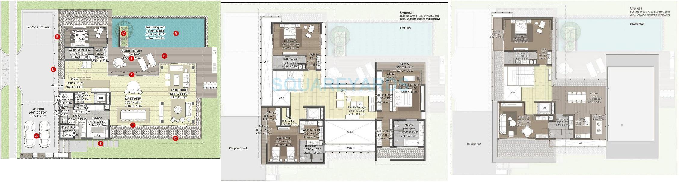 Floor plan of 5 BHK 7160 Sq. Ft. Villa in Embassy Boulevard, Bangalore