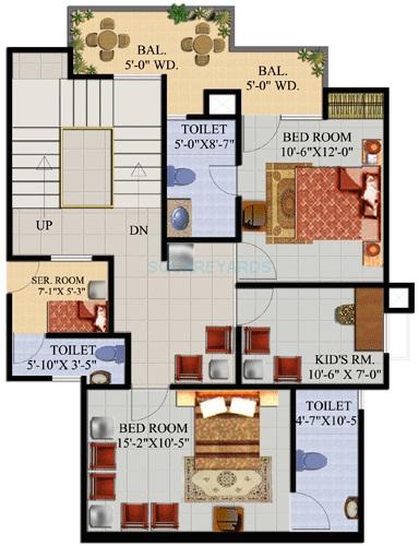 Floor plan of 3 BHK 2500 Sq. Ft. Apartment in Embassy Corner, Bangalore