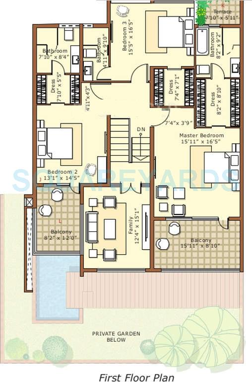 Floor plan of 4 BHK 4337 Sq. Ft. Apartment in Embassy Grove, Bangalore