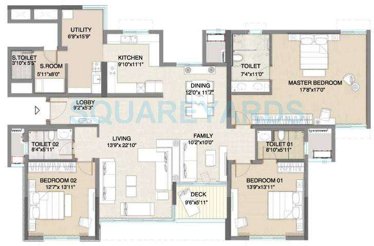3 BHK 1576 Sq. Ft. Apartment in Embassy Heritage