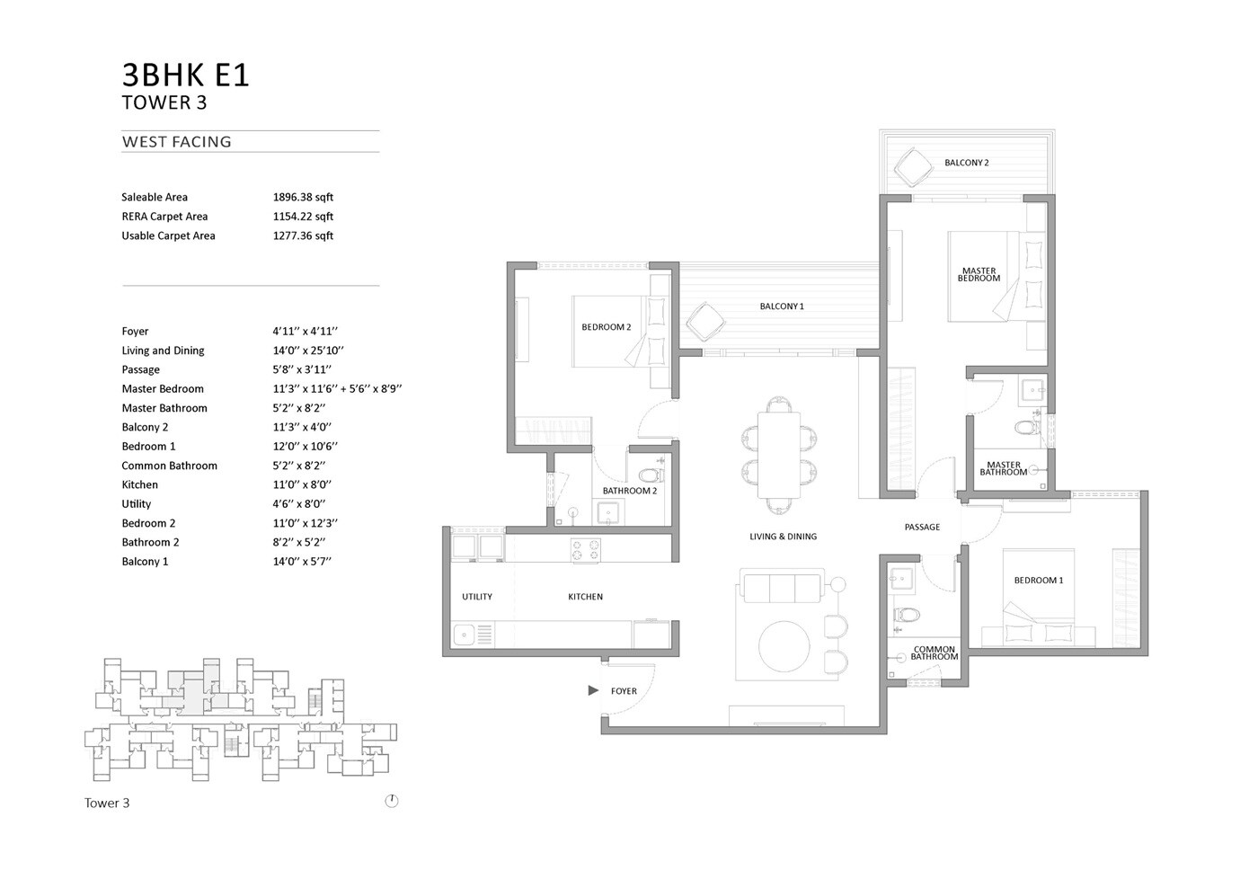 3 BHK 1896 Sq. Ft. Apartment