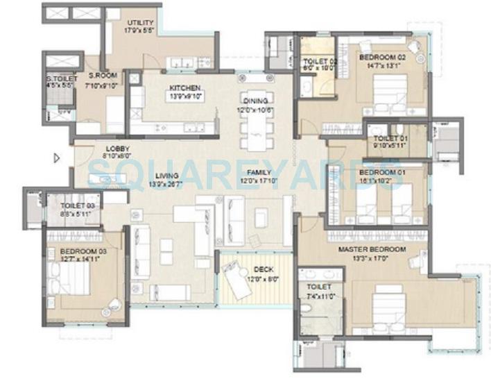 Floor plan of 4 BHK 4045 Sq. Ft. Apartment in Embassy Oasis, Bangalore