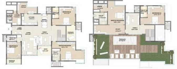 Floor plan of 5 BHK 5384 Sq. Ft. Apartment in Embassy Pristine, Bangalore