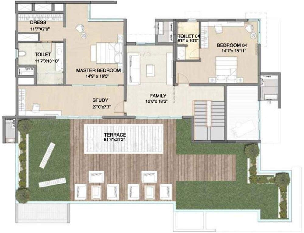 Floor plan of 5 BHK 5500 Sq. Ft. Apartment in Embassy Pristine, Bangalore
