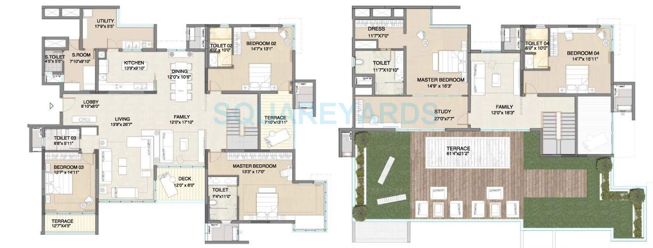 Floor plan of 5 BHK 4239 Sq. Ft. Apartment in Embassy Pristine, Bangalore