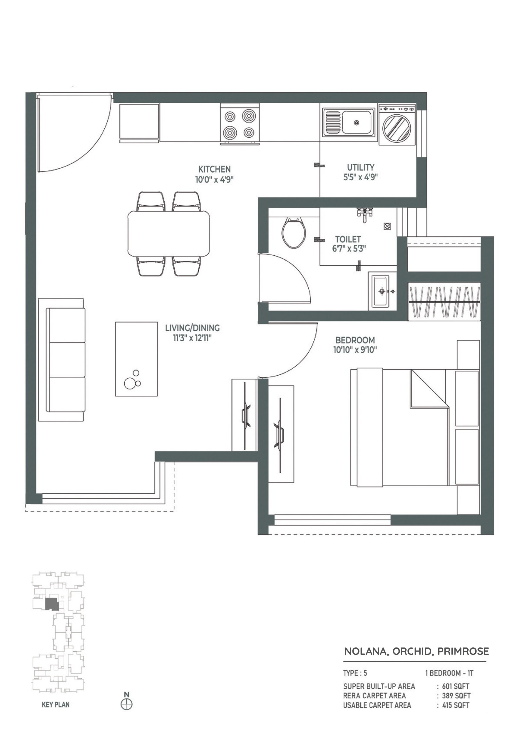 1 BHK 601 Sq. Ft. Apartment