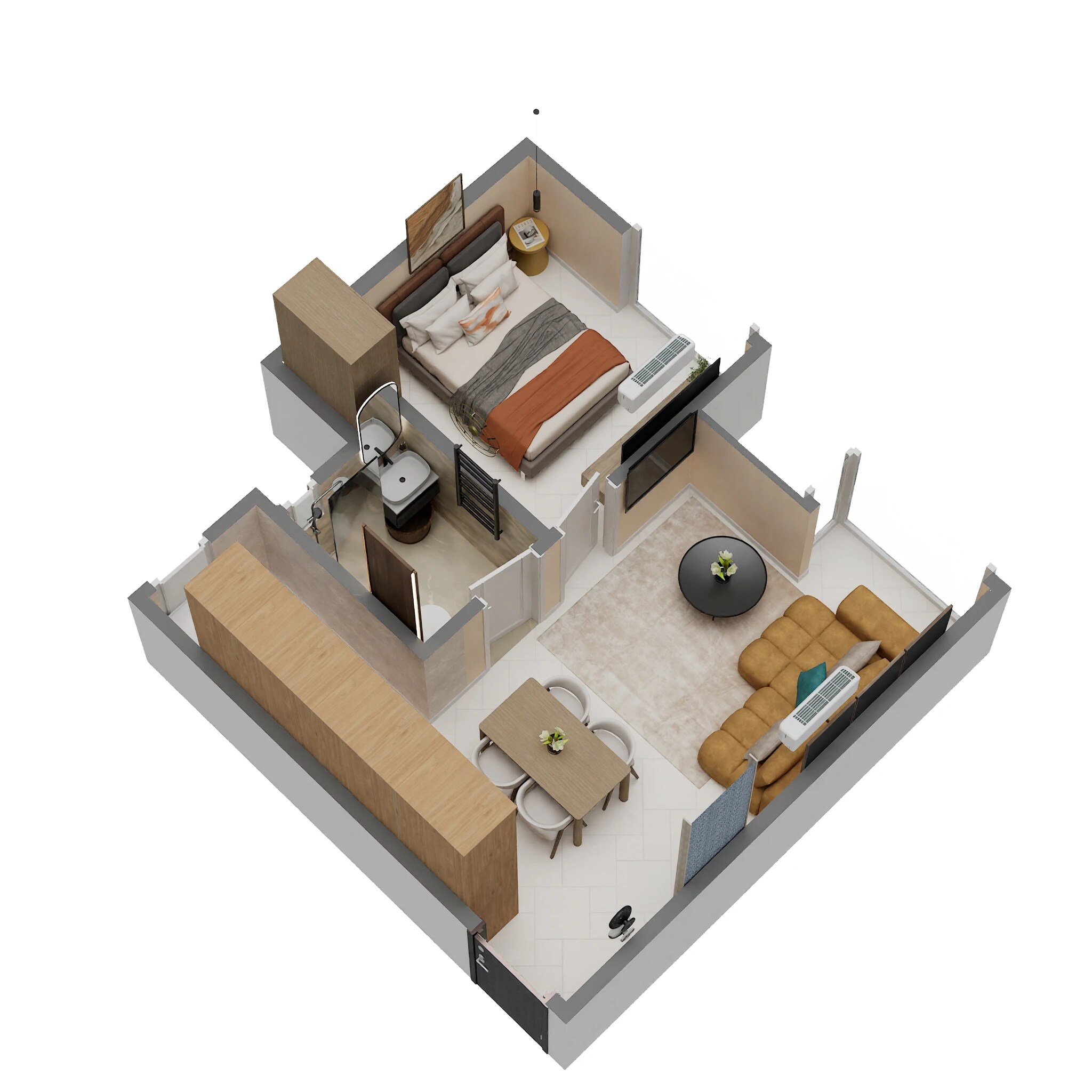 Floor plan of 1 BHK 601 Sq. Ft. Apartment in Embassy Verde Phase 2, Bangalore