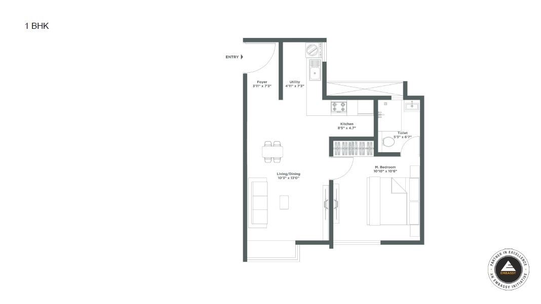1 BHK 663 Sq. Ft. Apartment