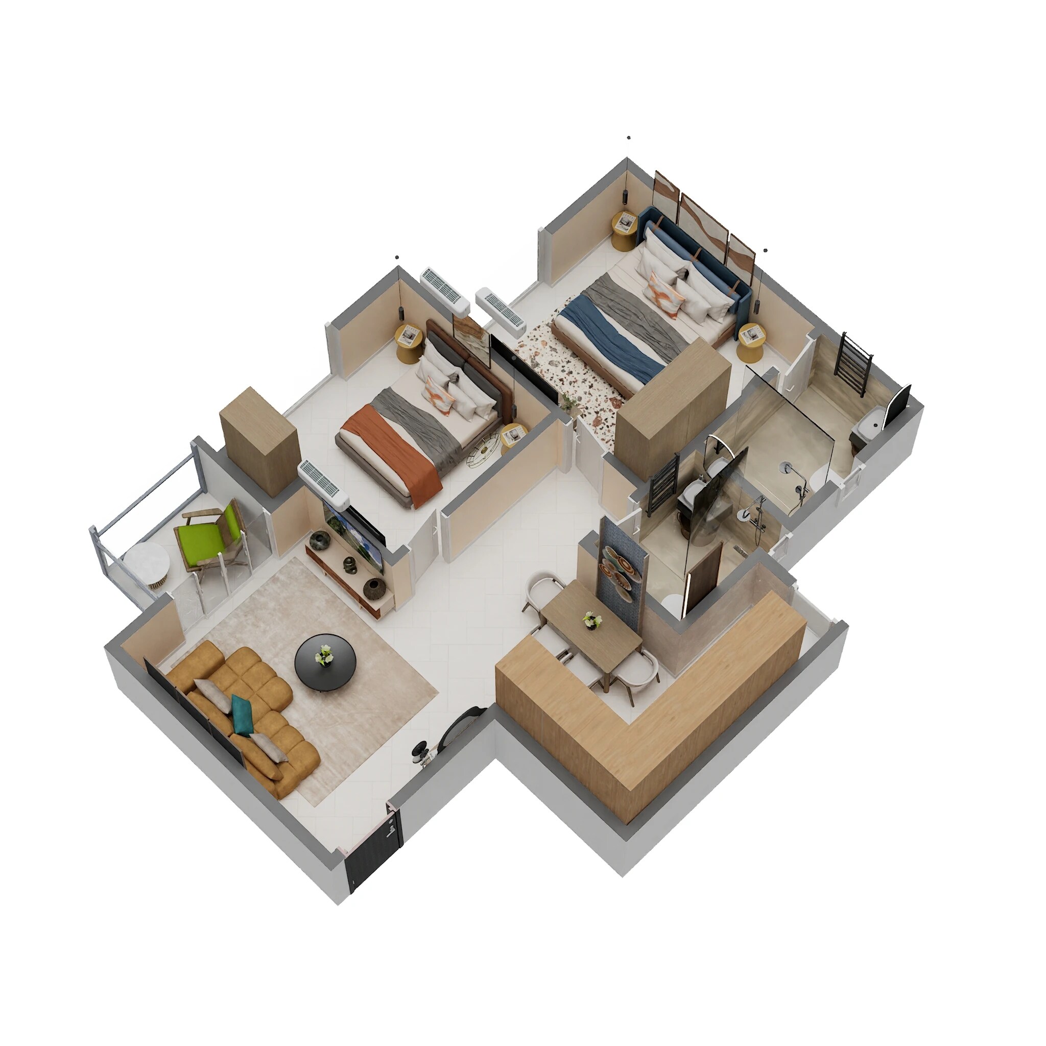 Floor plan of 2 BHK 946 Sq. Ft. Apartment in Embassy Verde Phase 2, Bangalore